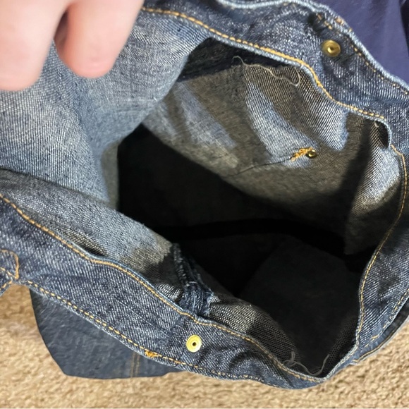 Handmade Denim Bag Dark Wash Shoulder Bag Pockets 5.5 by 15 by 13 inches - Picture 3 of 4
